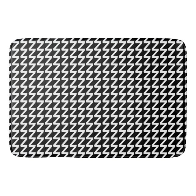 Black and white Modern Sharp Waves Bath Mat (Front)