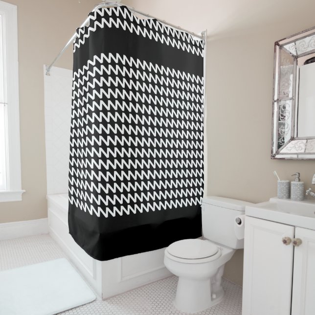 Black and white Modern Sharp Waves Shower Curtain (In Situ)