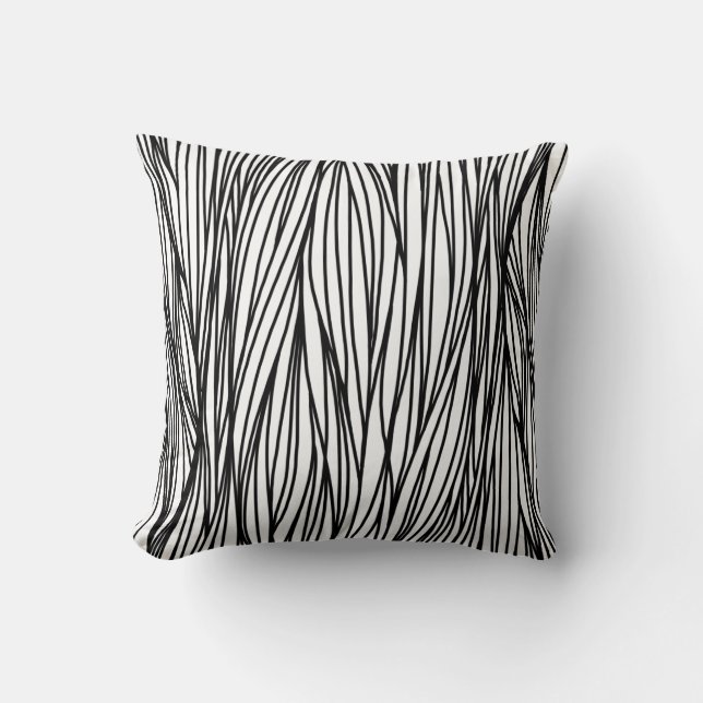Black and white modern simple abstract lines cushion (Front)