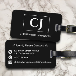 Black and White Modern Simple Basic Monogrammed Luggage Tag