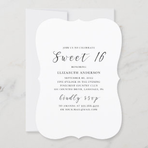 Black and white modern simple calligraphy Sweet 16 Invitation