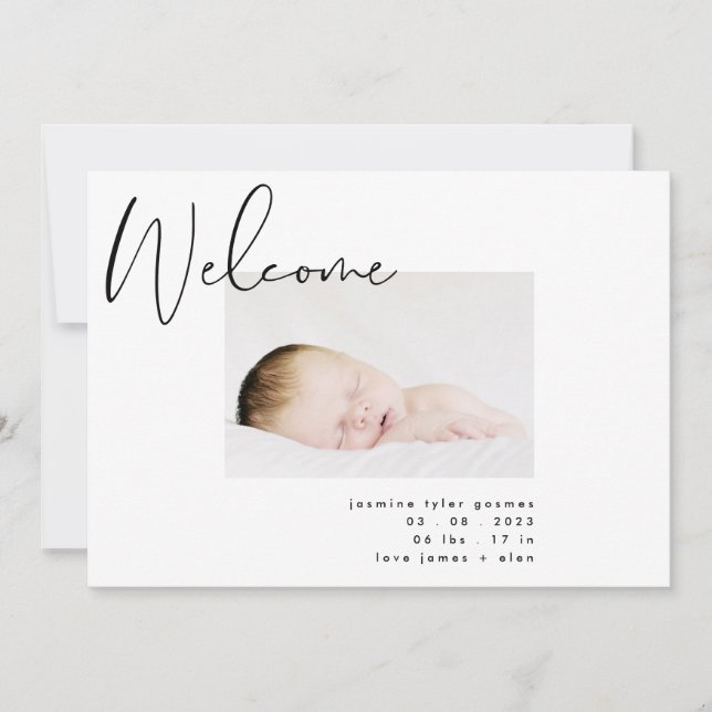 black and white modern simple minimalistic welcome announcement (Front)