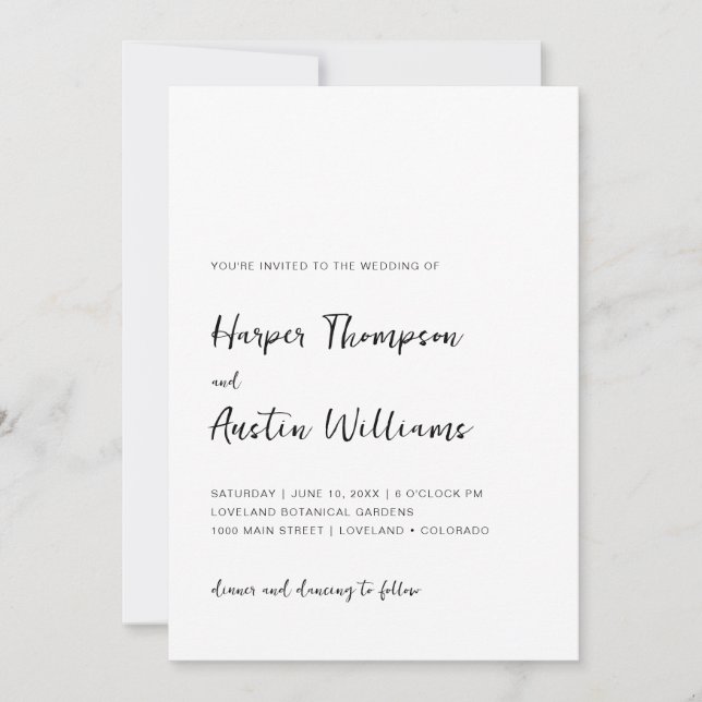 Black And White Modern Simple Script Wedding Invitation (Front)