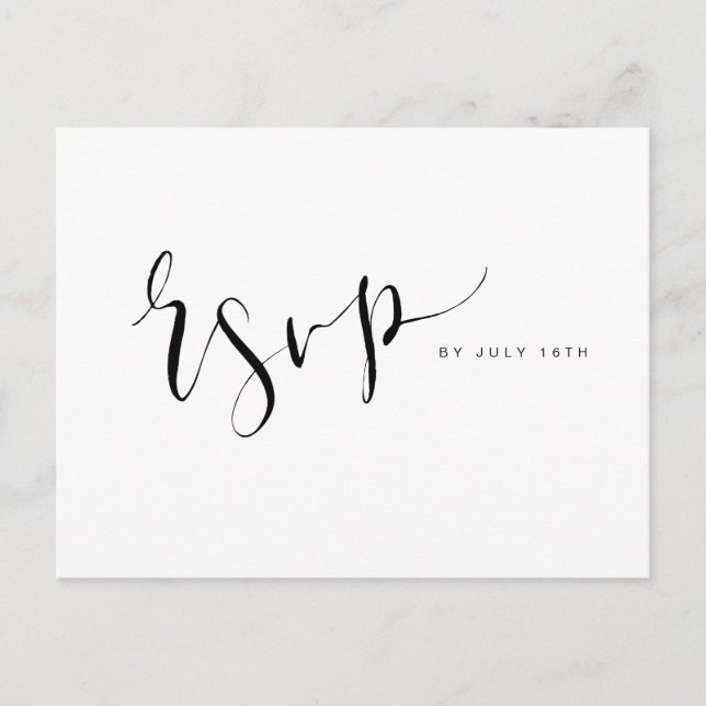 Black And White Modern Simple Script wedding RSVP Invitation Postcard (Front)