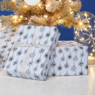 Black and White Modern Snowflakes Blue Christmas Wrapping Paper
