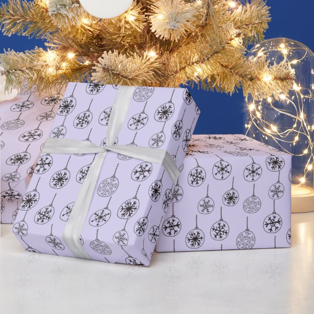 Black and White Modern Snowflakes Purple Christmas Wrapping Paper (Holidays)