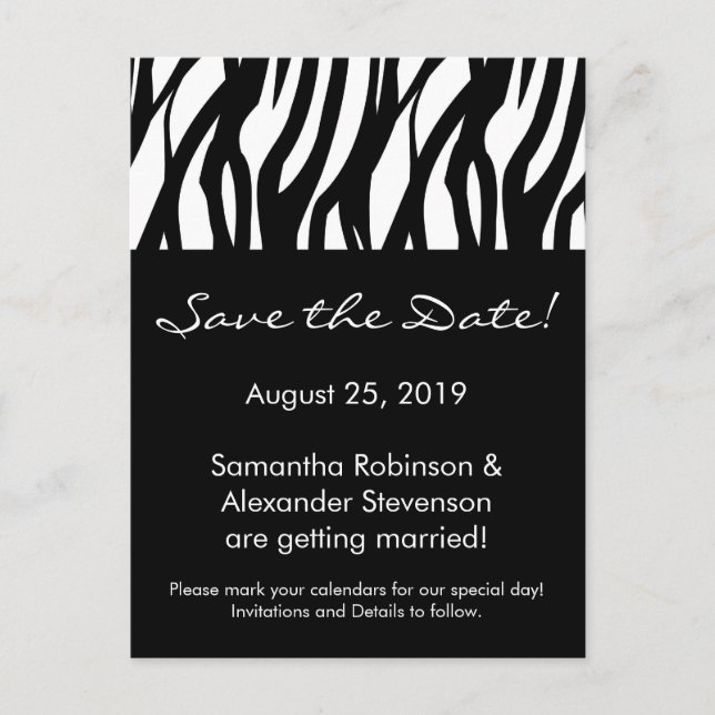 Black and White Modern Stripe Save the Date Card (Front)