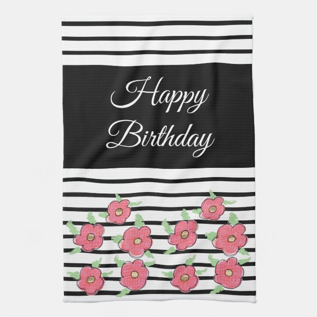 Black and White Modern Stripe Tea Towel (Vertical)