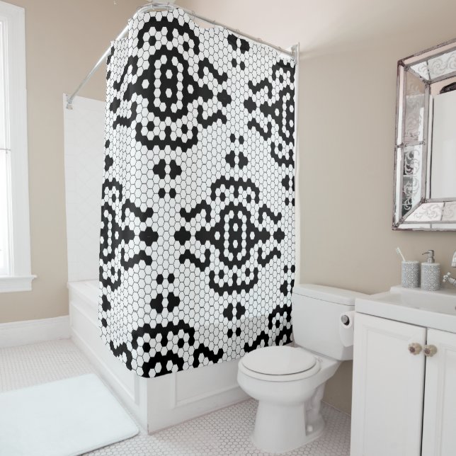 Black and White Modern Tile Design Shower Curtain (In Situ)