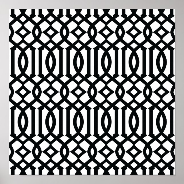 Black and White Modern Trellis Pattern Poster (Front)