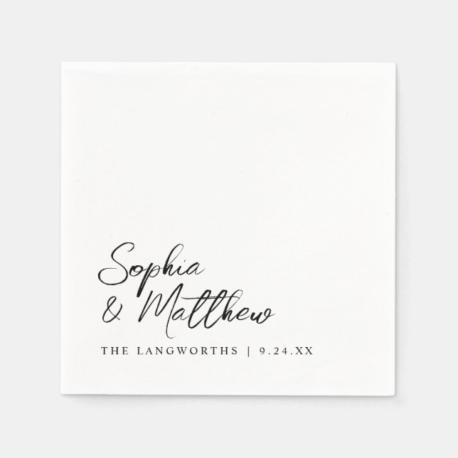 Black and White Modern Trendy Handwritten Wedding Napkin (Front)