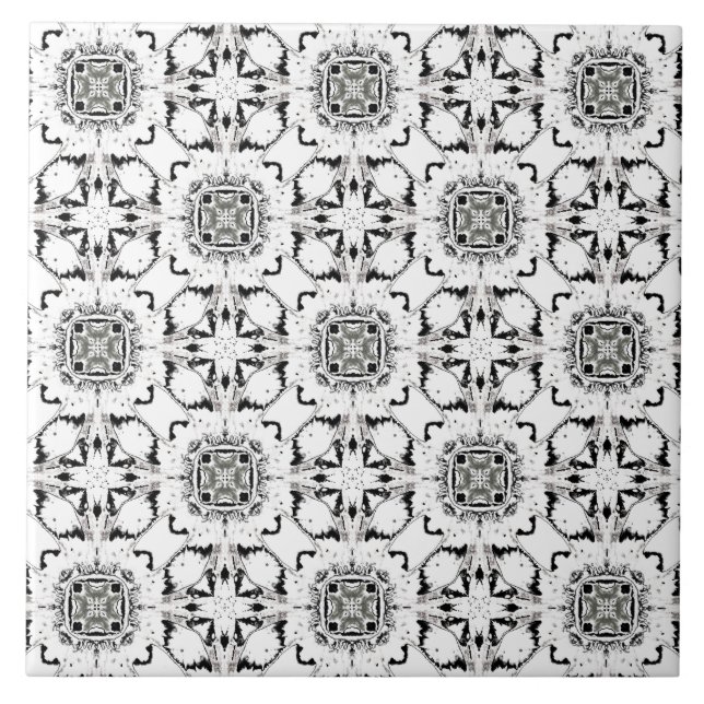 Black and White Modern Tribal Pattern Ceramic Tile (Front)