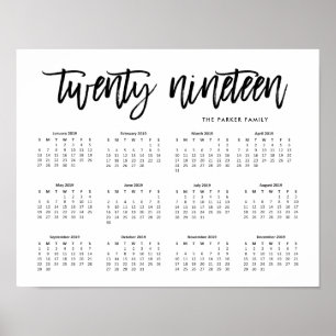 Black and White Modern Typography 2019 Calendar Poster