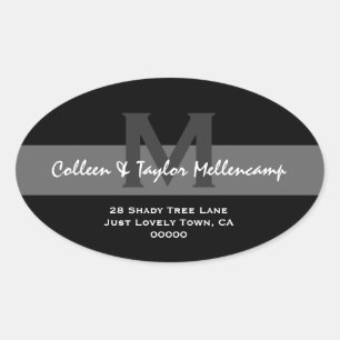Black and White Modern Wedding Address L001 Oval Sticker