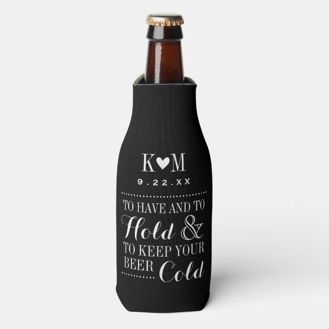 Black and White Modern Wedding Monogram Bottle Cooler (Bottle Front)