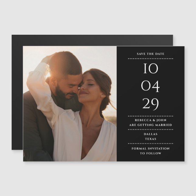Black And White Modern Wedding Photo Save The Date Magnetic Invitation (Front/Back)