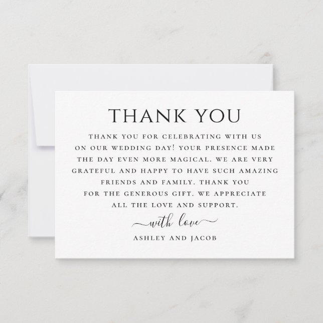 Black and white modern wedding. Simple clean Thank You Card (Front)