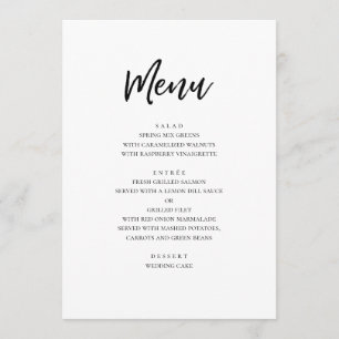 Black and white modern wedding. Simple minimalist Menu