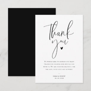 black and white modern wedding thank you card