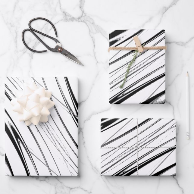 Black and White Modern Wrapping Paper Sheet (Front)
