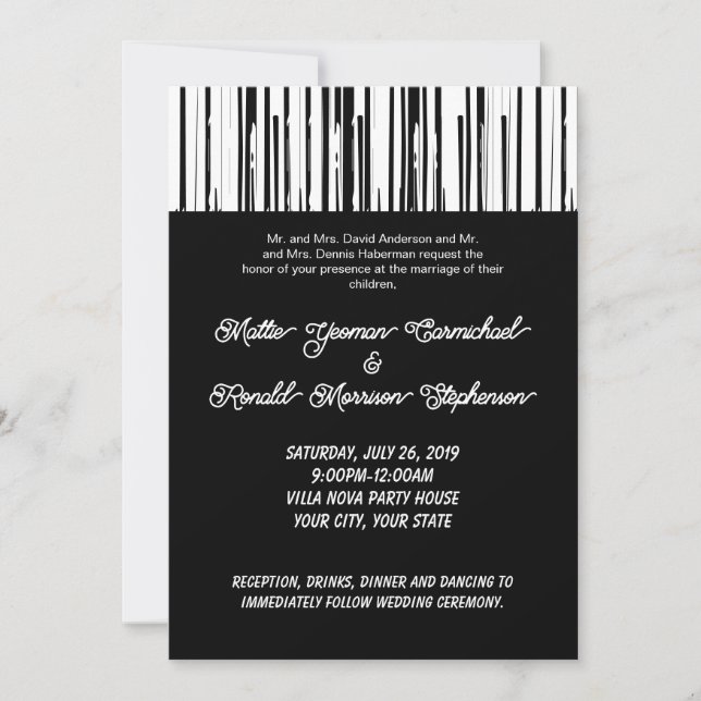 Black and White Modernist Stripe Invitation (Front)