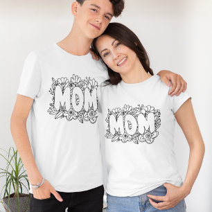 Black and white MOM l Flowers T-Shirt