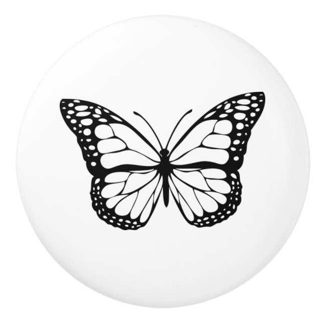 Black and White Monarch Butterfly Ceramic Knob (Front)