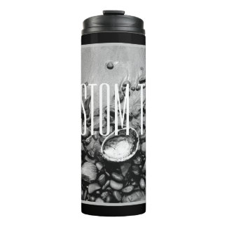 BLACK AND WHITE MONOCHROME BEACH PHOTO SHELL STONE THERMAL TUMBLER