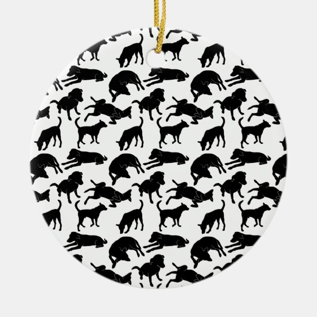 Black and white monochrome dog shape pattern ceramic ornament (Front)