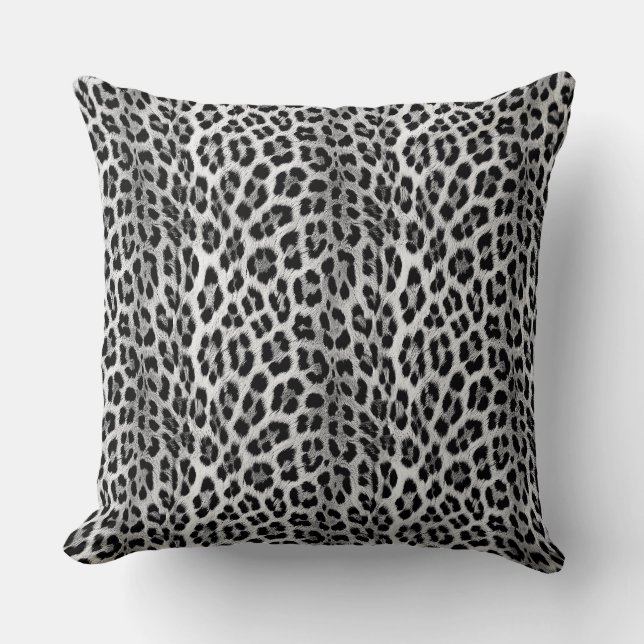 Black and white monochrome, leopard pattern cushion (Front)