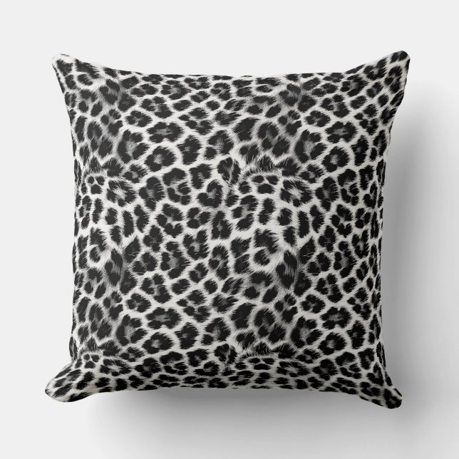 Black and white monochrome, leopard pattern cushion (Front)