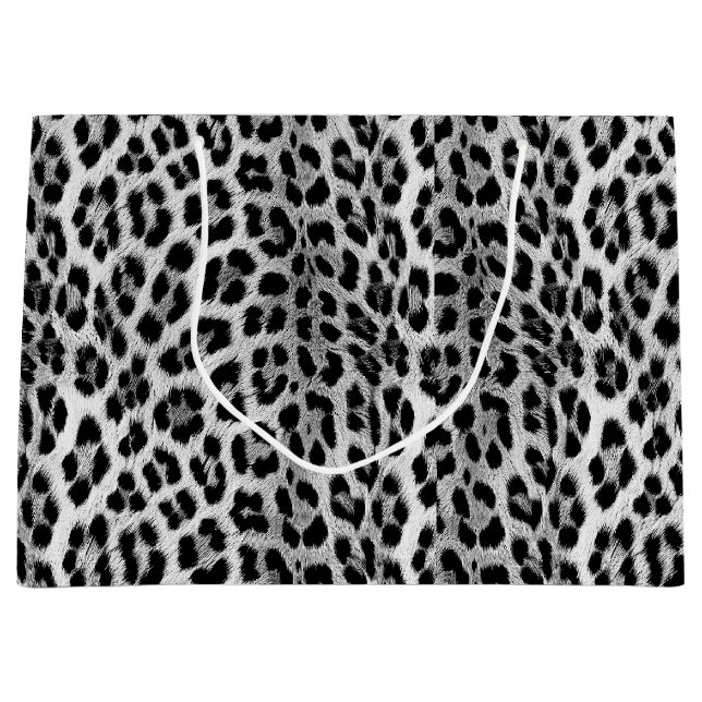 Black and white monochrome, leopard pattern large gift bag (Front)