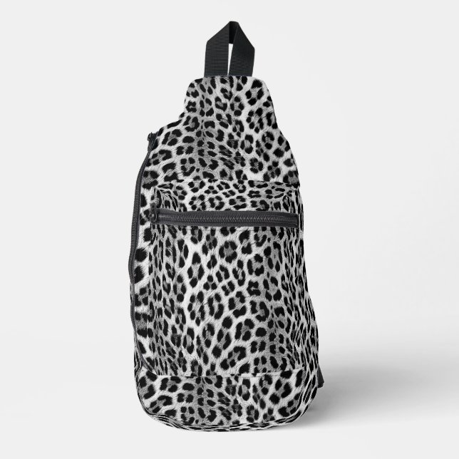 Black and white monochrome, leopard pattern sling bag (Front)