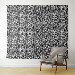 Black and white monochrome, leopard pattern tapestry