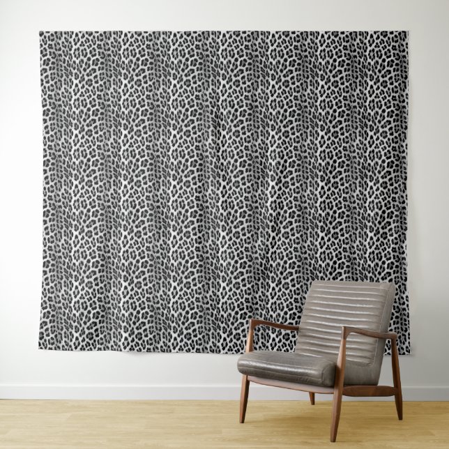 Black and white monochrome, leopard pattern tapestry (In Situ (Horizontal))