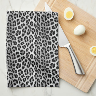 Black and white monochrome, leopard pattern tea towel
