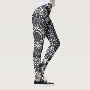 Black and White Monochrome Mandala Pattern Leggings