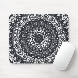Black and White Monochrome Mandala Pattern Mouse Pad