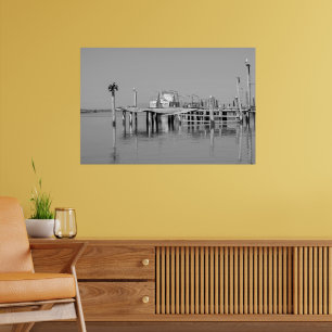 Black And White Monochrome Sea Ocean Pier Birds Poster