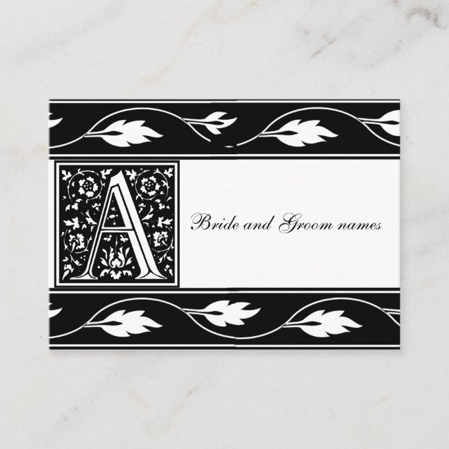 Black And White Monogram A Bridal Registry Cards (Front)