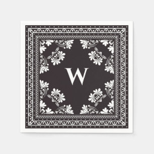 black and white monogram bandanna pattern napkin