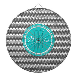 Black And White Monogram Chevron Geometric Pattern Dartboard