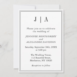 Black And White Monogram Couple Name Modern Simple Invitation