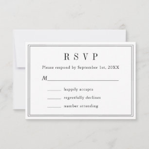 Black And White Monogram Couple Name Modern Simple RSVP Card