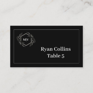 Black and White Monogram Crest Place Cards