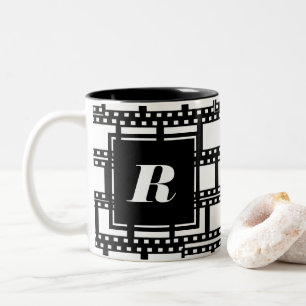 Black and White Monogram Design for Movie Lovers Two-Tone Coffee Mug
