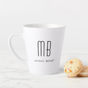 Black And White Monogram Elegant Minimalist  Latte Mug
