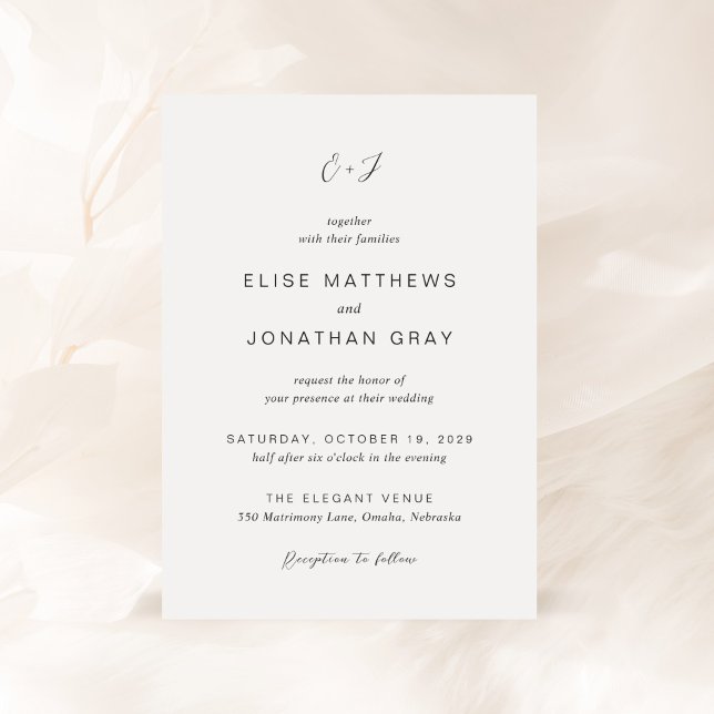 Black and White Monogram Elegant Wedding Invitation (Creator Uploaded)