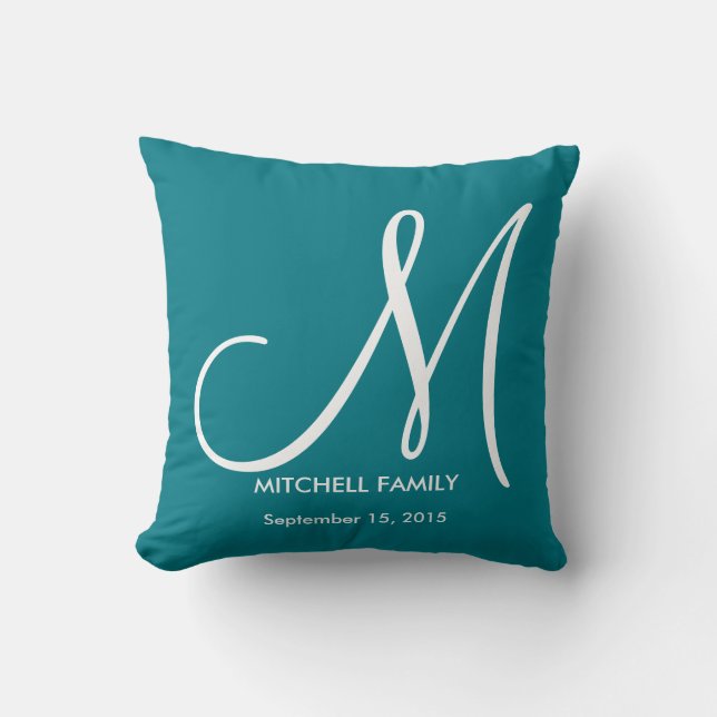 Black and White Monogram Family Wedding Square Cushion (Front)