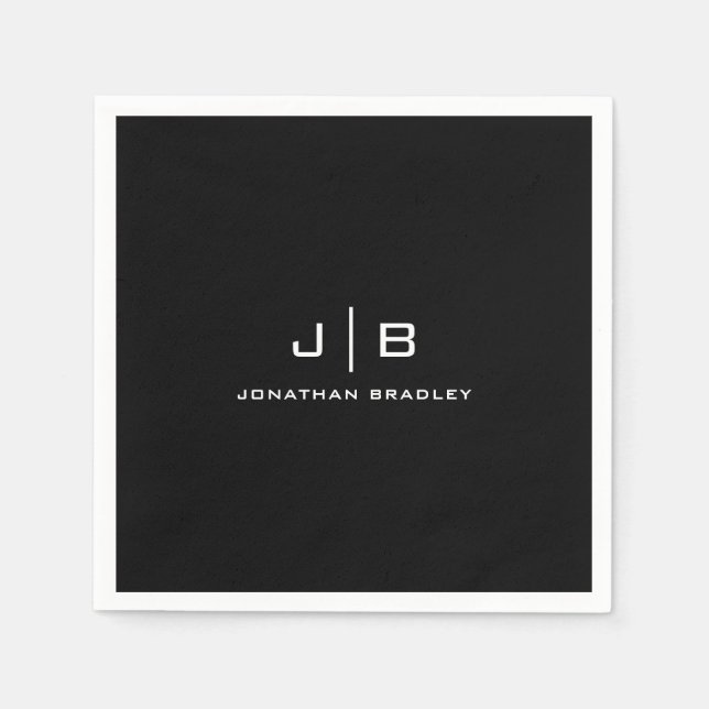 Black and White Monogram Full Name Napkin (Front)